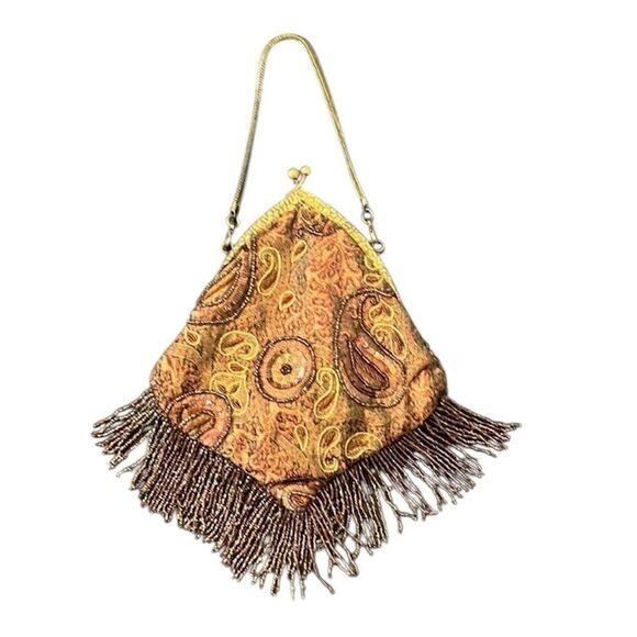 batua Handbags - Batua brown multi colored beaded boho festival kiss lock vintage style bag EUC